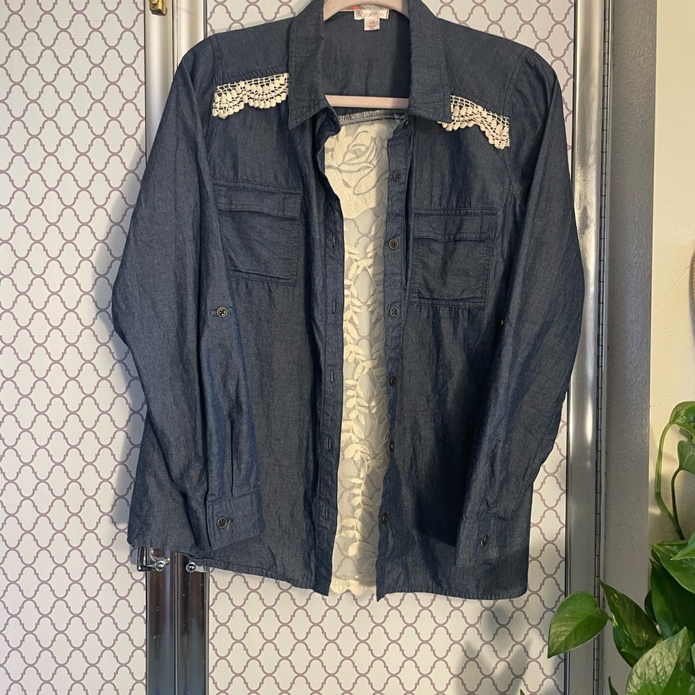 Women's Blue Denim Jacket with Lace Detail